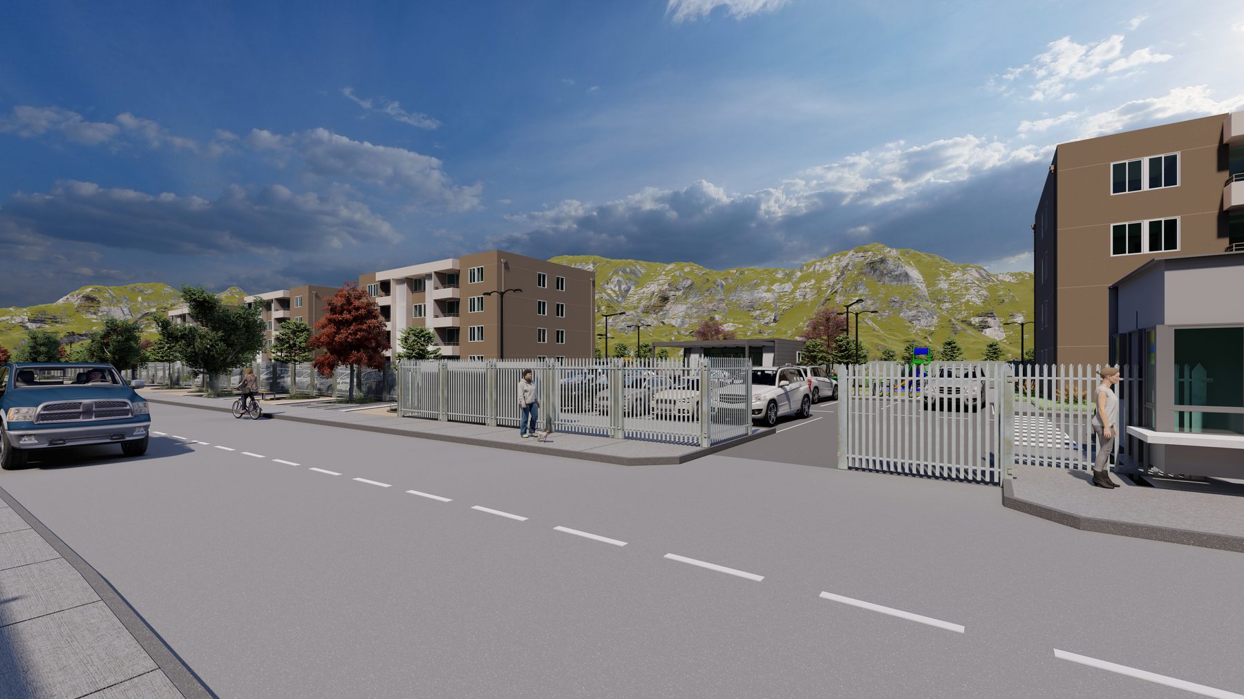Acceso al condominio con vista a la cordillera