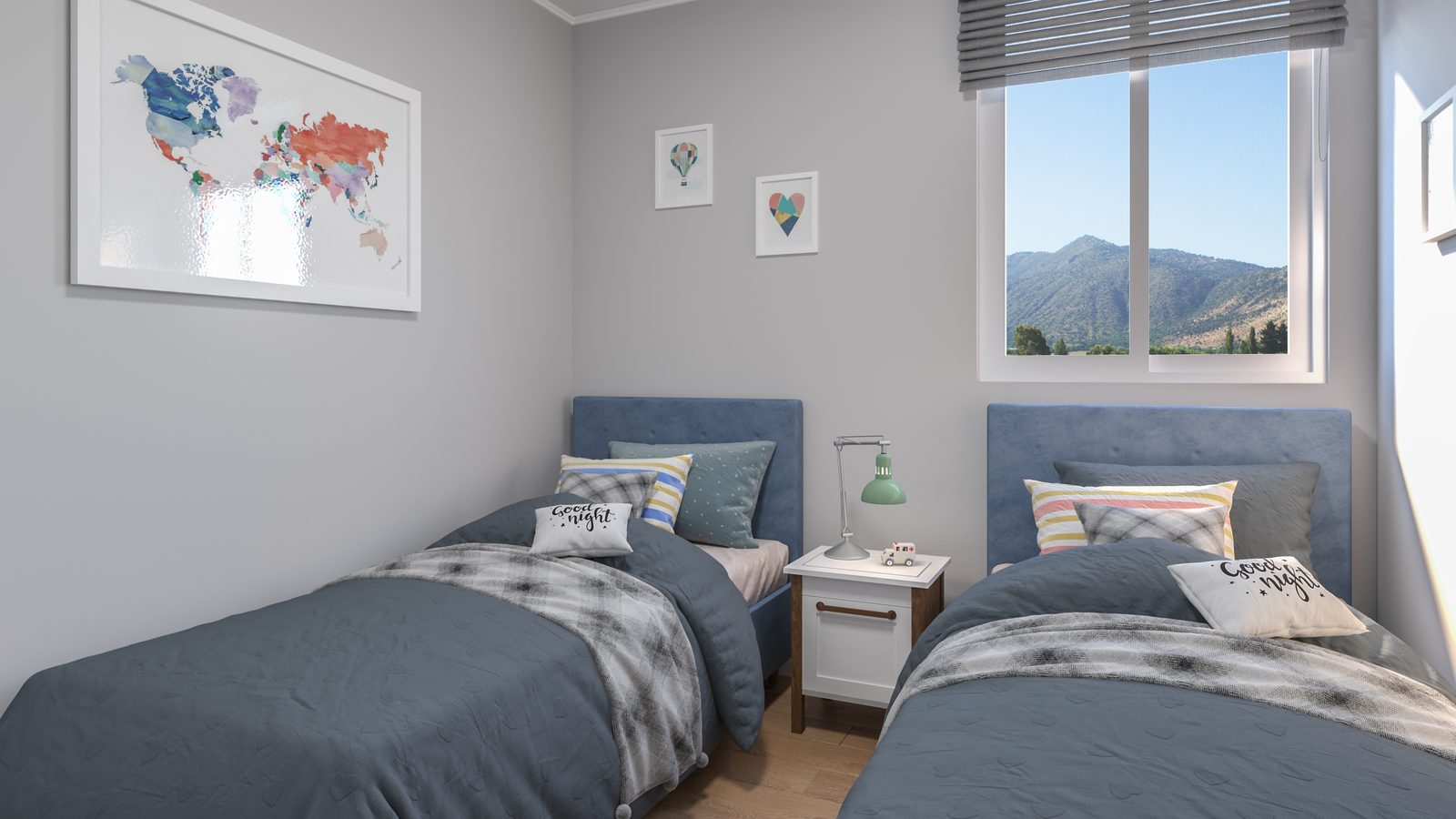 Dormitorio secundario con piso flotante tipo madera